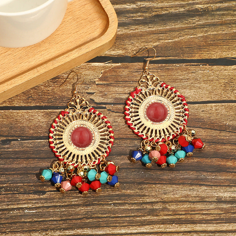 Boucles d'oreilles à pompons rétro de style ethnique bohème