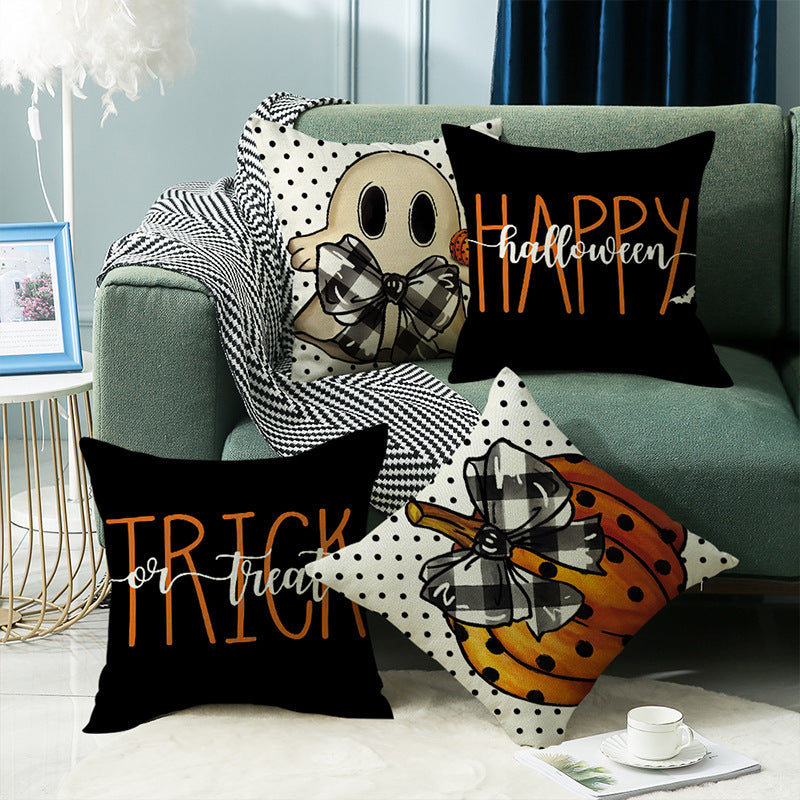 Halloween Cartoon Pumpkin Ghost Linen Sofa Cushion Cover