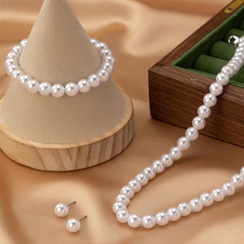 Conjunto de joyería de perlas de imitación de 8 mm de moda y elegante