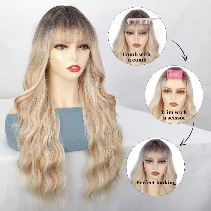 Fashion Gradient Bangs Long Curly Wig