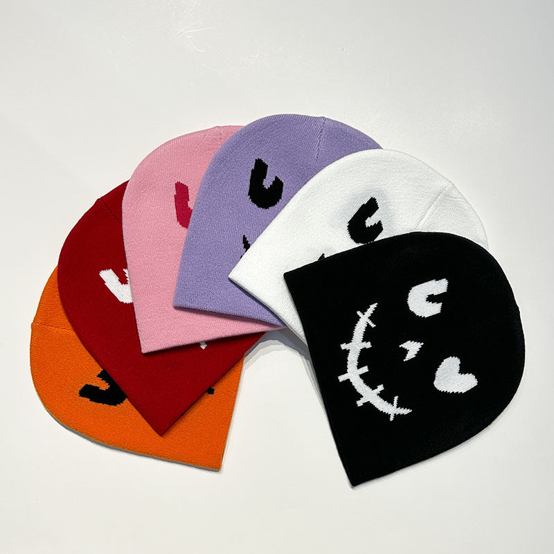 Gorro de lana de punto con cara sonriente de Halloween para invierno