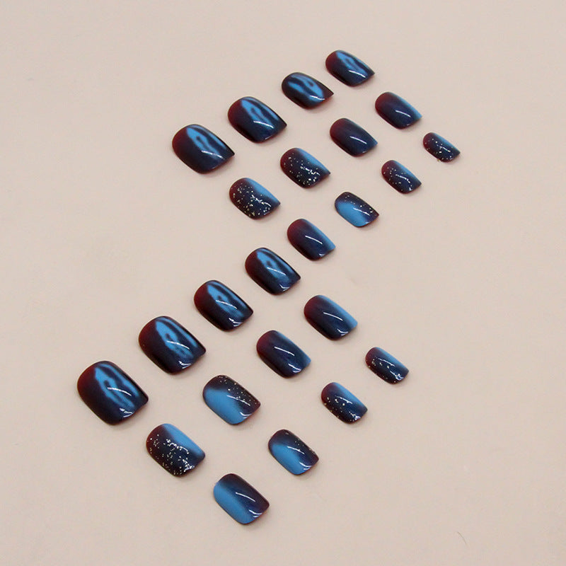 Nail Art Aurora Flash Court Nail Art Galaxie Automne Bleu Paillettes