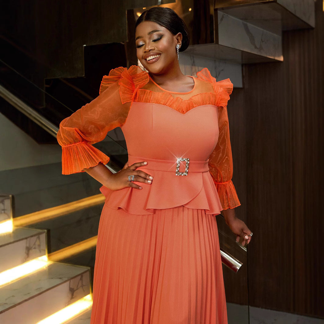 African Women Puff Sleeve Pleated Club Dress