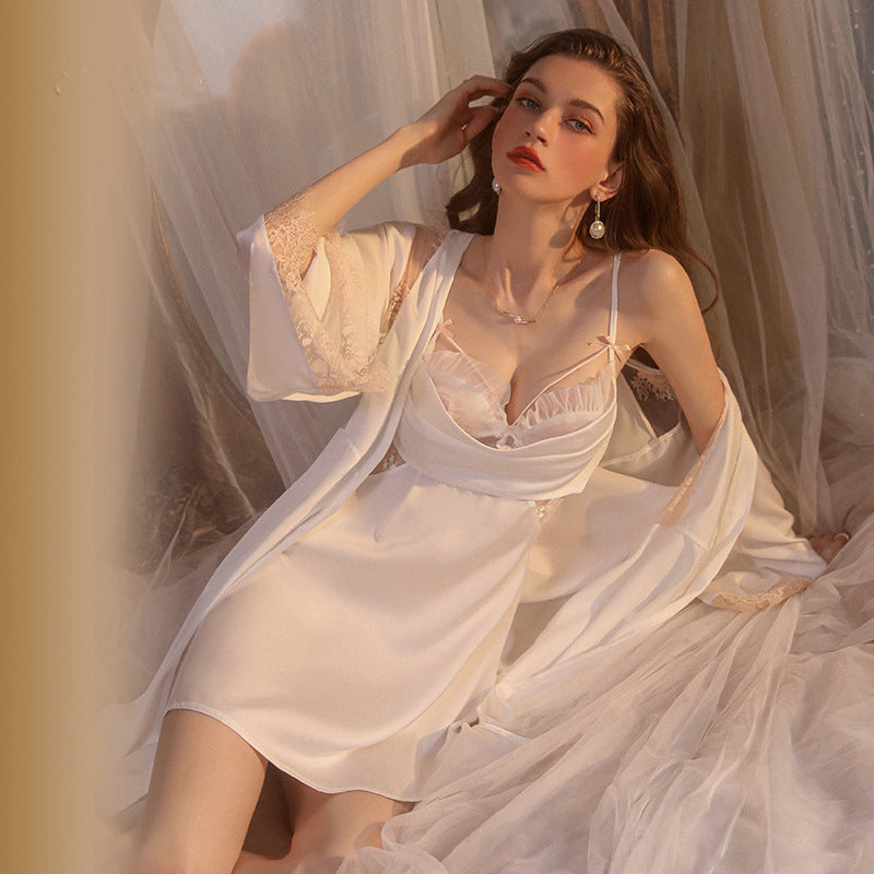Elegant Women's Sexy Satin Pajamas Suspender Sleep Dress Set