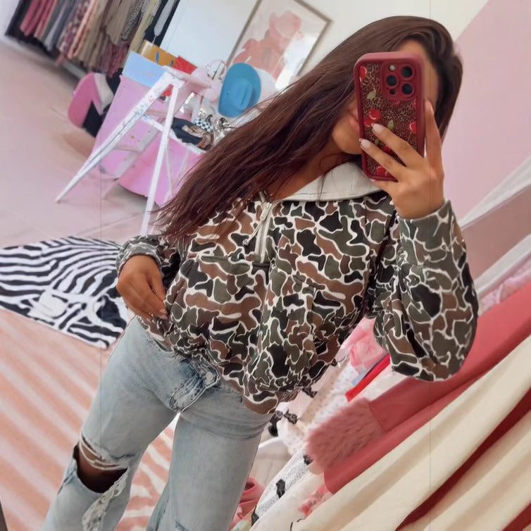 Autumn Western Animal Print Zipper Sweatshirt