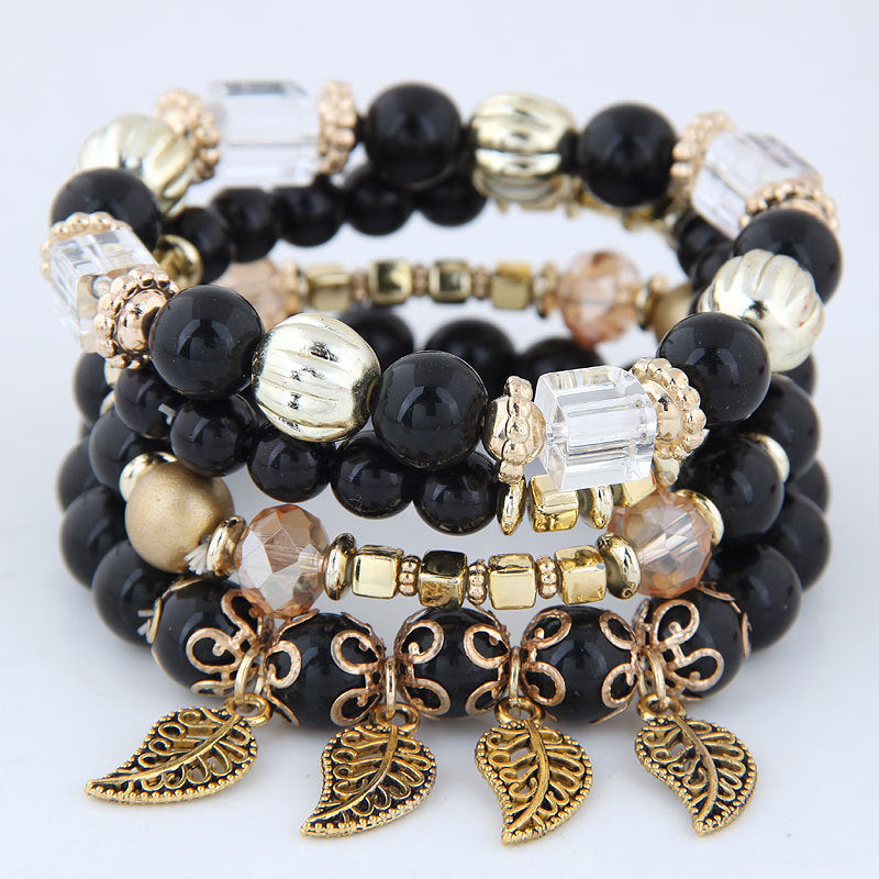 Bohemian Multi-Layered Crystal Tassel Leaf Bracelet