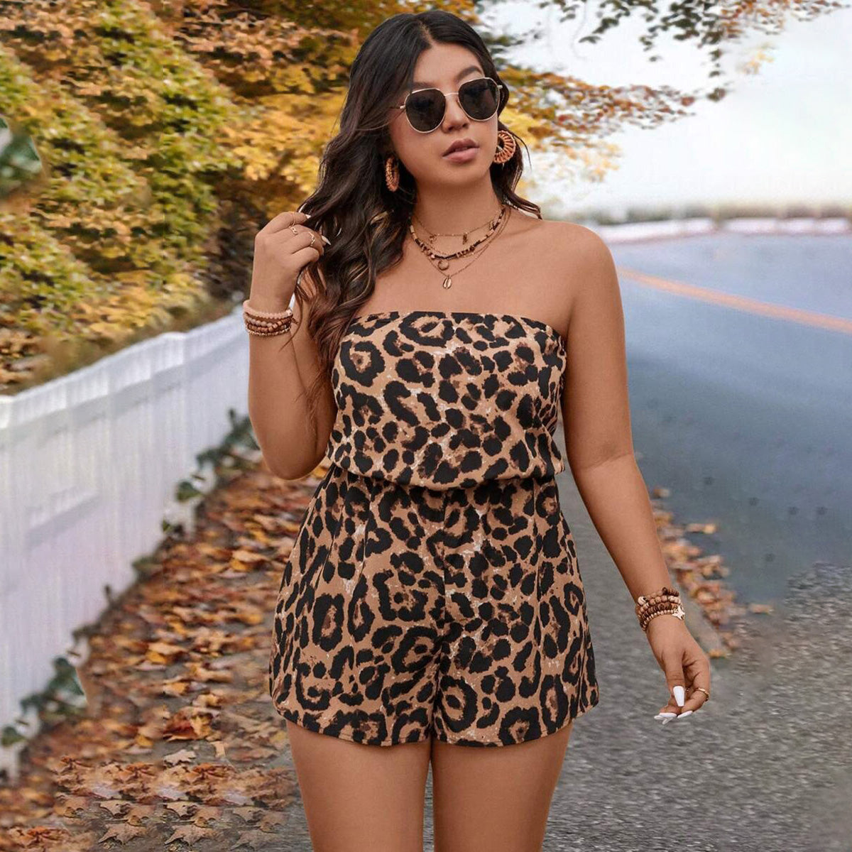 Women Fashion Sexy Plus Size Leopard Tube Top Rompers