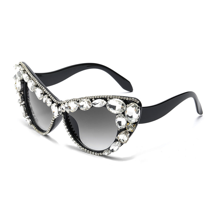 Lunettes de soleil œil de chat à strass pour femmes avec monture en polycarbonate