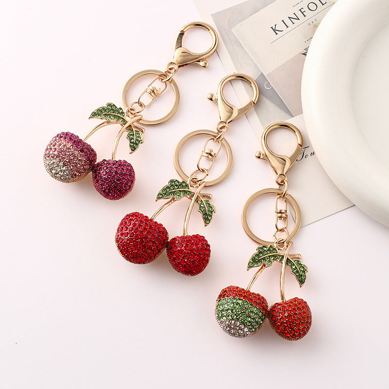 Creative Cute Fruit Rhinestone Cherry Key Chain