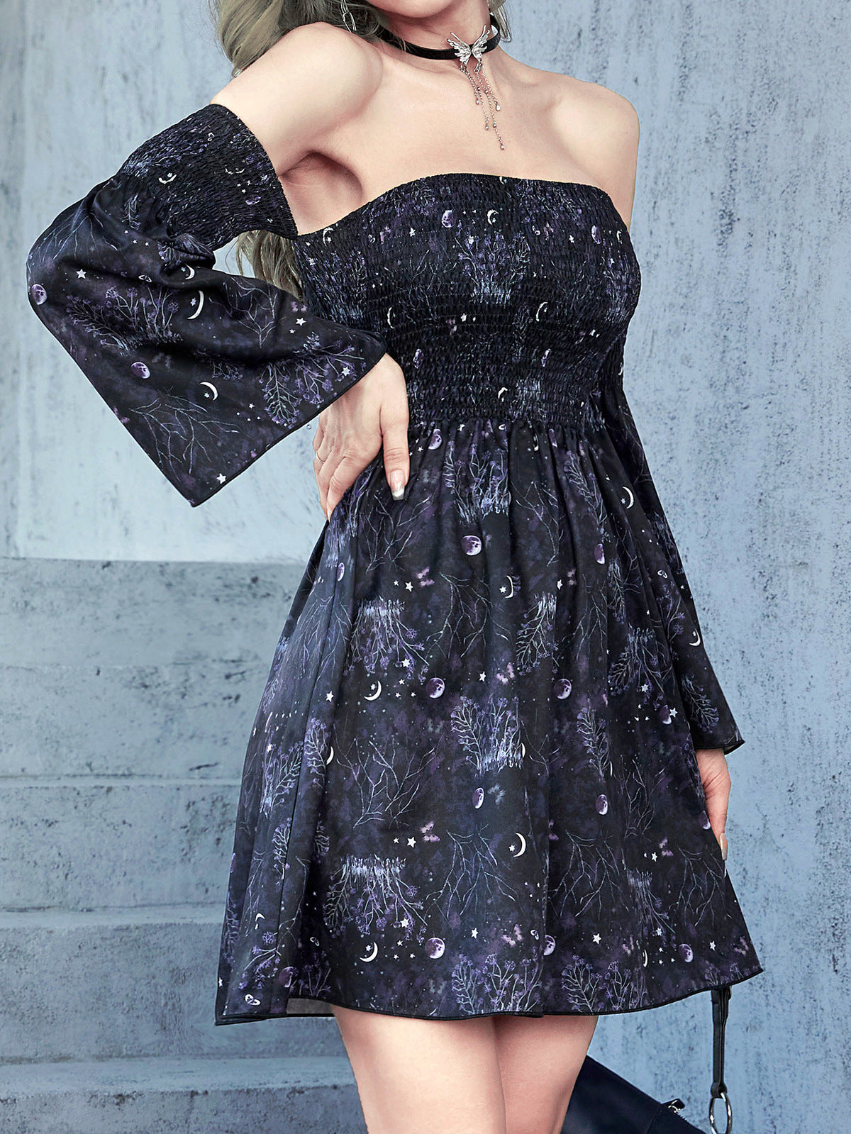 Robe sexy à épaules dénudées et imprimé gothique pour femme