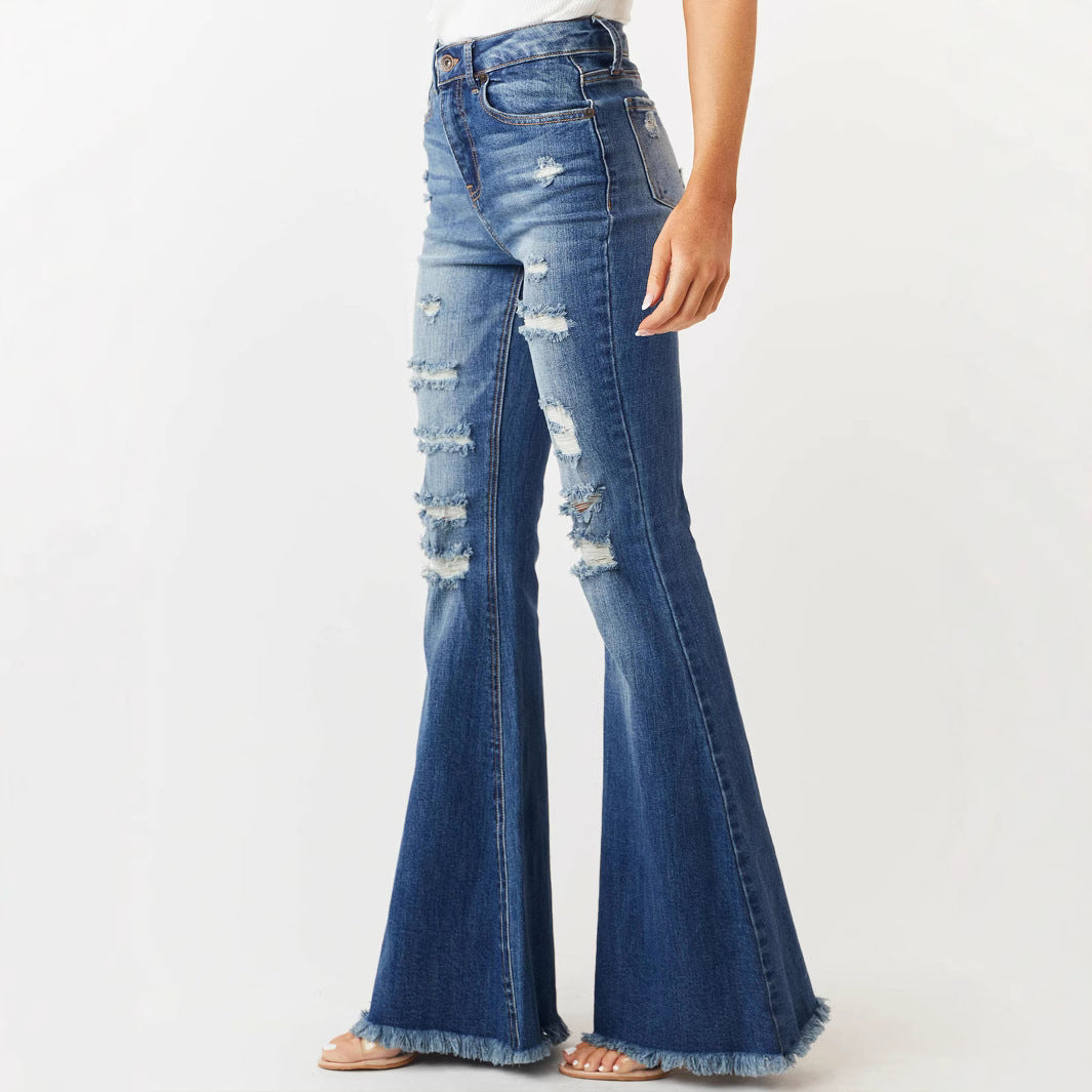 Jean slim taille moyenne déchiré décontracté pour femme