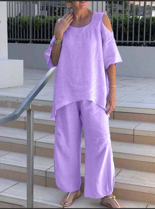 Conjunto de blusa y pantalón de verano de talla grande para mujer