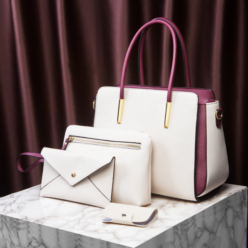 Conjuntos de bolsos de moda con bloques de color, bolsos de hombro de PU para mujer