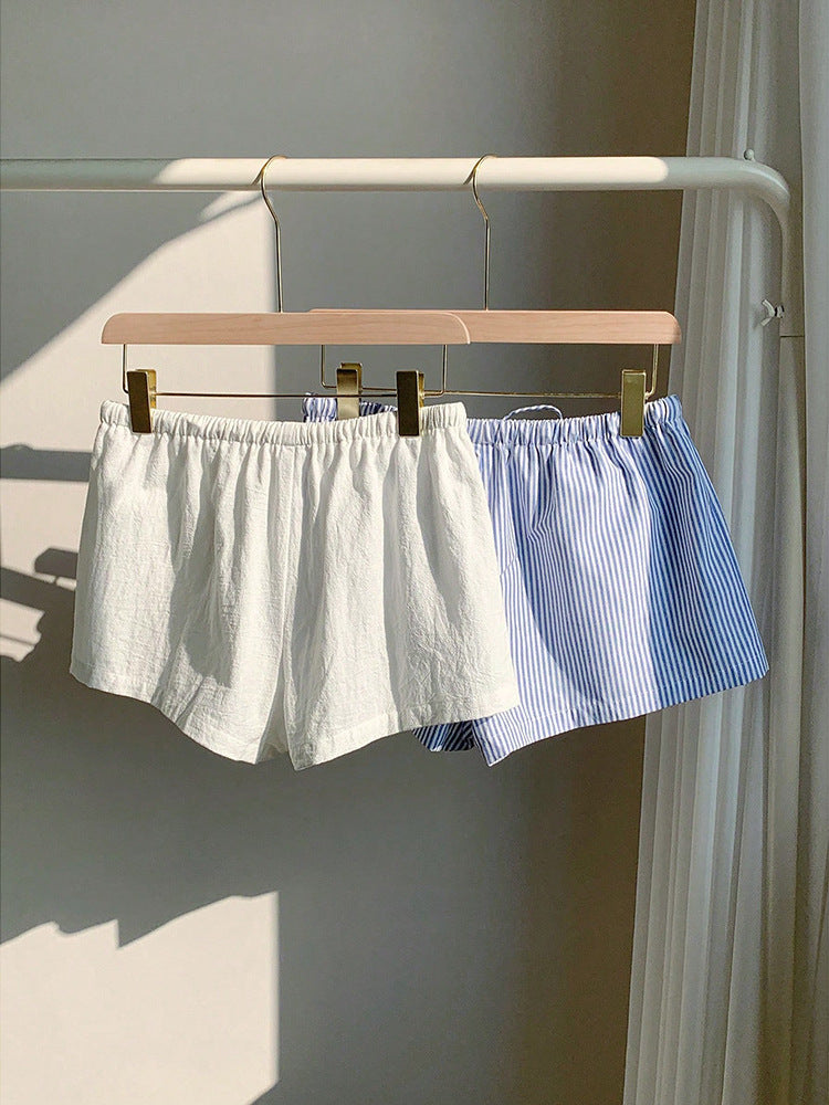 Short d'été décontracté à rayures et cordon de serrage pour femme - Bermuda ample en polyester