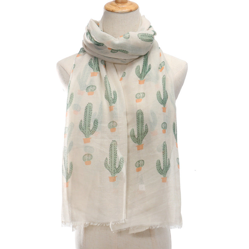 Bufanda larga de viaje con estampado de cactus de verano para mujer