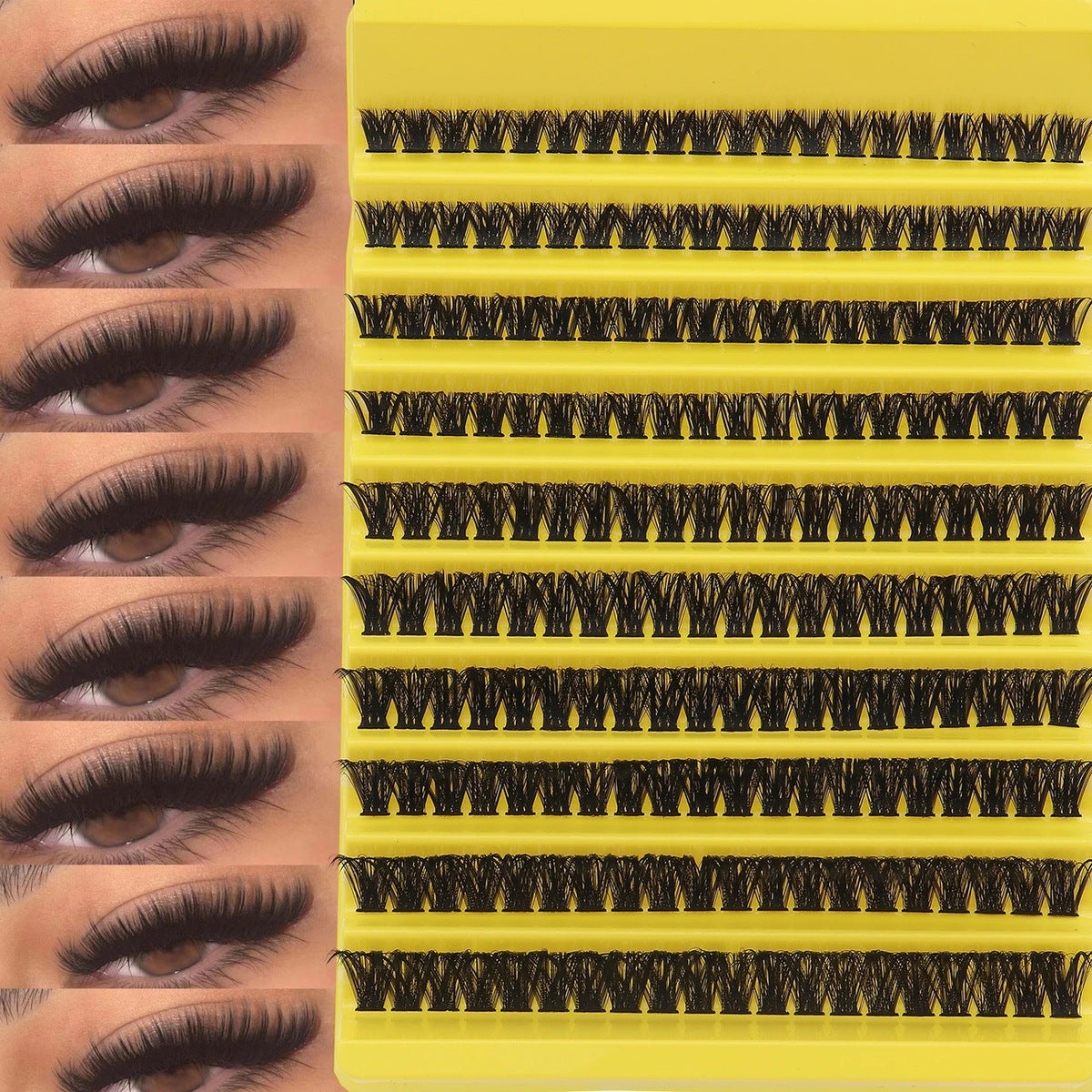 Faux cils segmentés auto-greffables pour femmes, 200 touffes, plateau jaune, DIY