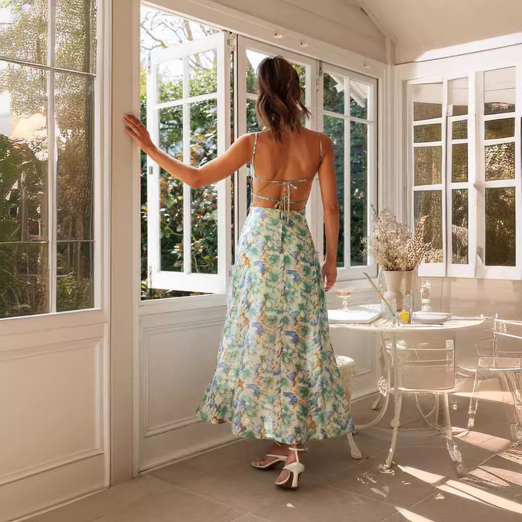 Robe longue à bretelles et dos nu pour femme