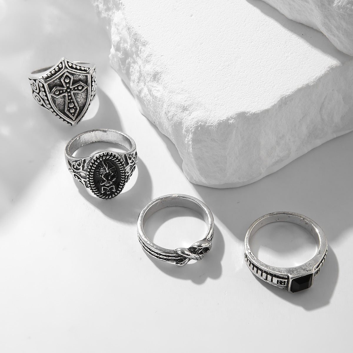 Mens Punk Cross Ring Four Piece Set Alloy Jewelry