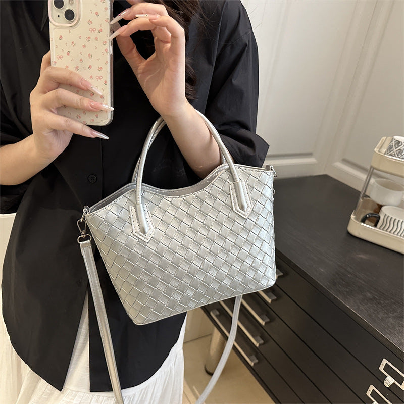Sac à main décontracté à motif quadrillé de couleur unie pour femme, grande capacité