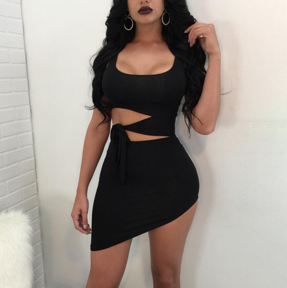 Women Fashion Short Irregular Hollow-Out Sleeveless Dress Material Milk Fiber