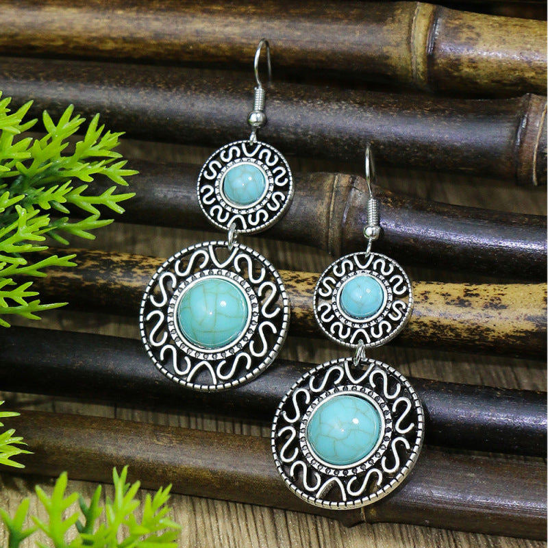 Conjunto de pendientes turquesa retro de estilo étnico bohemio