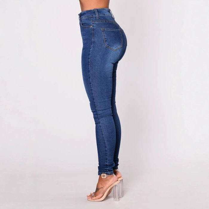 Vaqueros ajustados de cintura alta y elásticos sexys a la moda para mujer