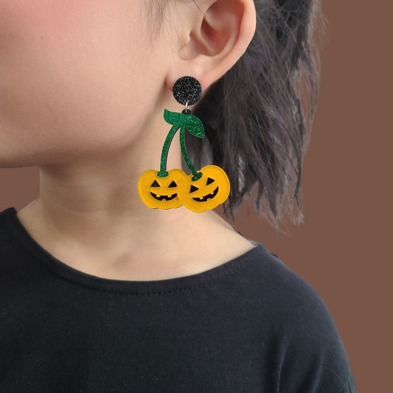 Pendientes de calavera acrílica con purpurina para Halloween para mujer