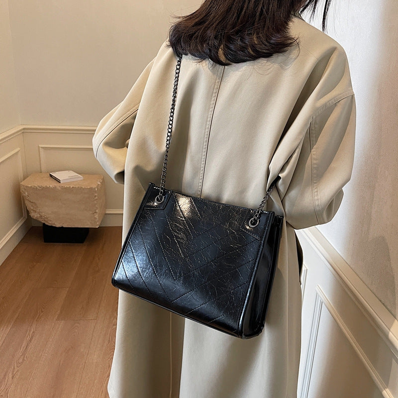 Sac fourre-tout décontracté en cuir de couleur unie pour femme, grande capacité