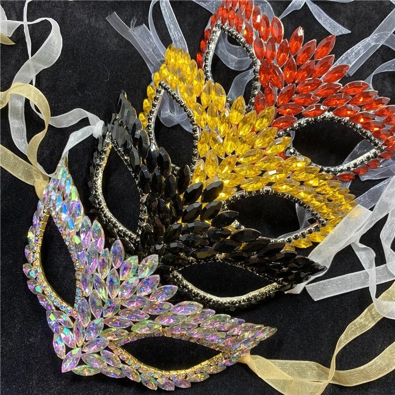 Masque de mascarade d'Halloween pour femme en strass