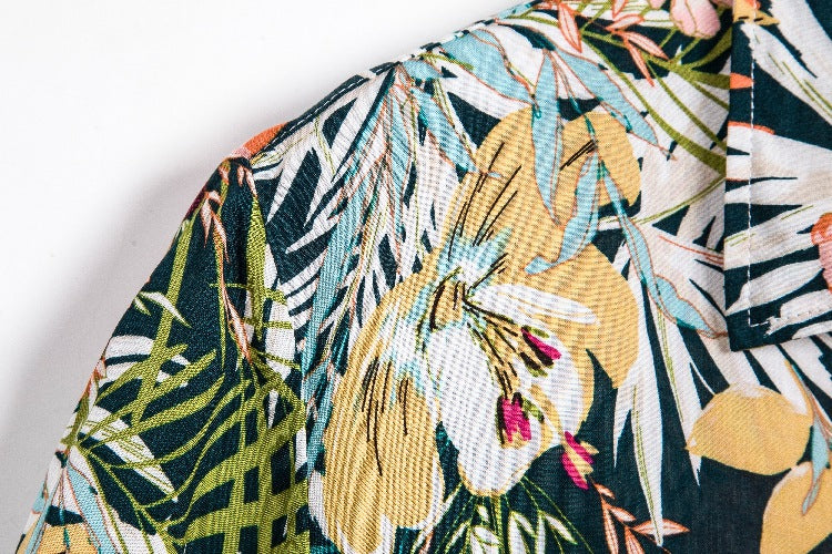 Camisa informal de verano con estampado de flores pequeñas para hombre