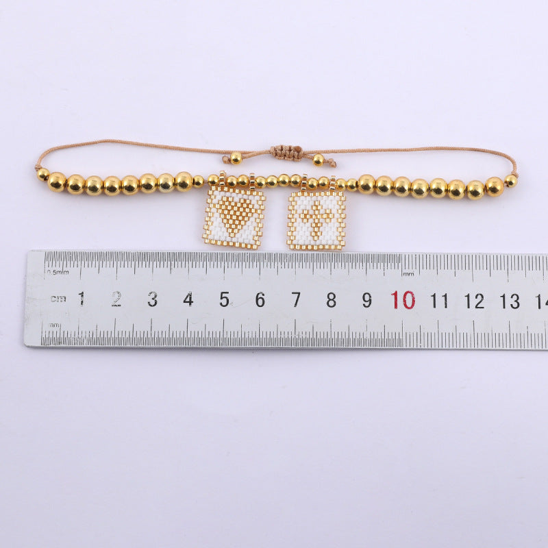Bohemian Gold Beads Cross Heart Design Bracelet