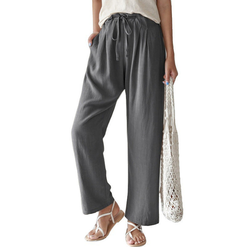 Pantalones casuales de lino y algodón para mujer