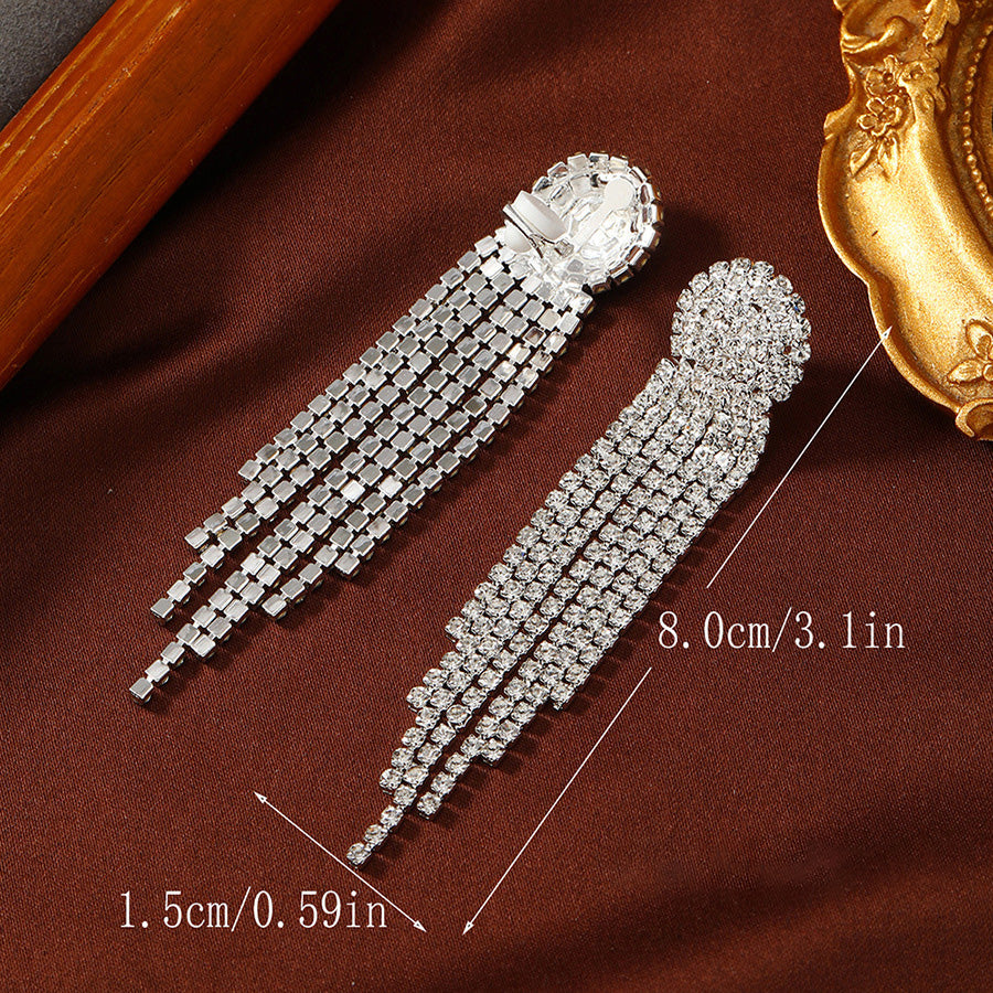 Boucles d'oreilles pendantes longues à pampilles et strass pour femmes
