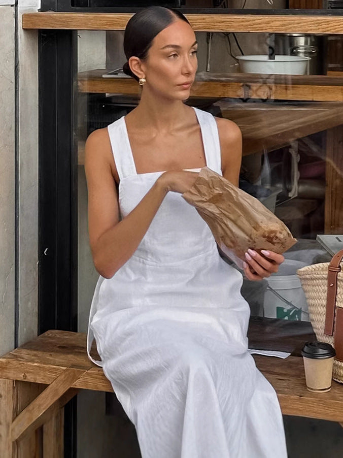 Women Summer Casual Solid Color Backless Maxi Dress