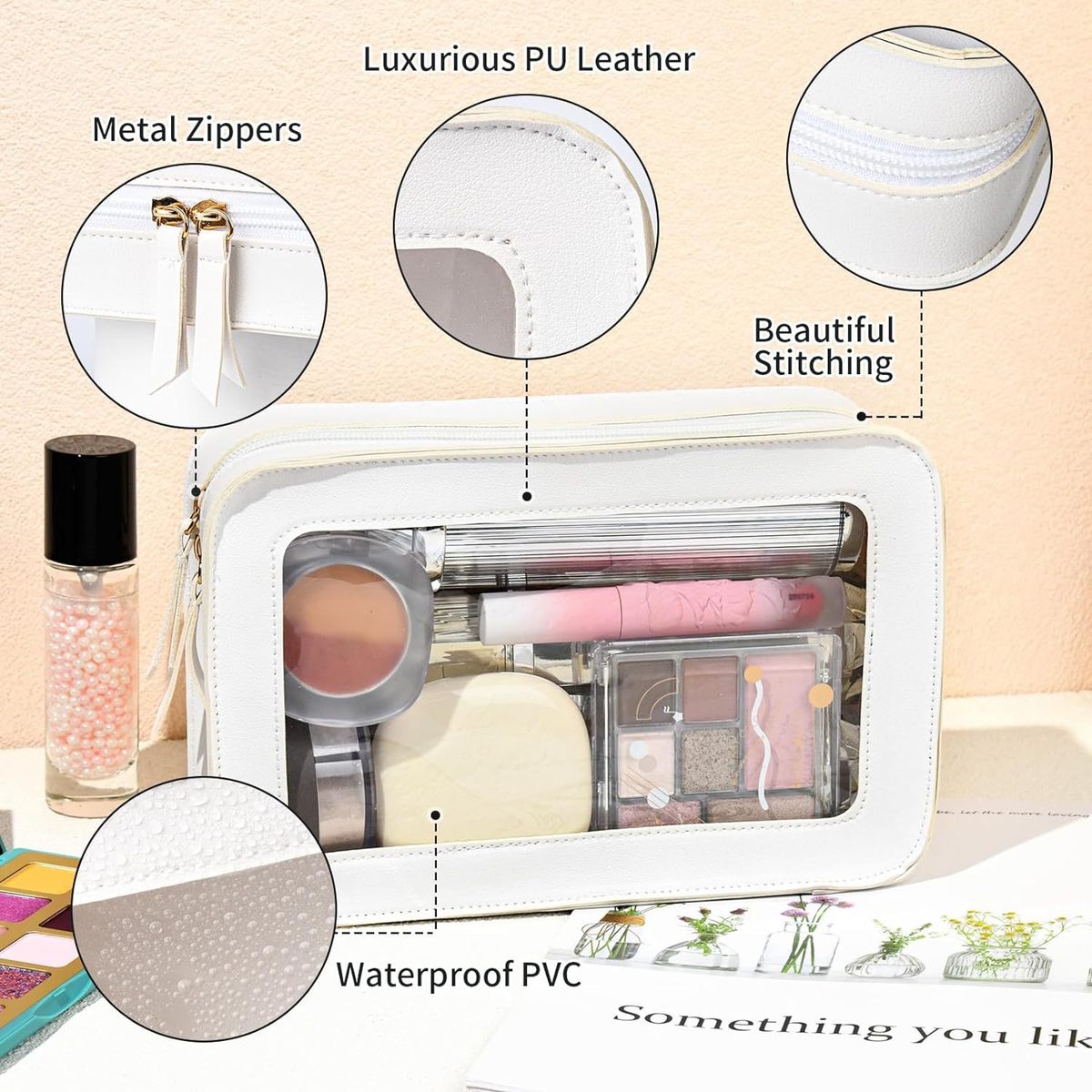 Bolsa de cosméticos de PVC transparente, sencilla y moderna para mujer