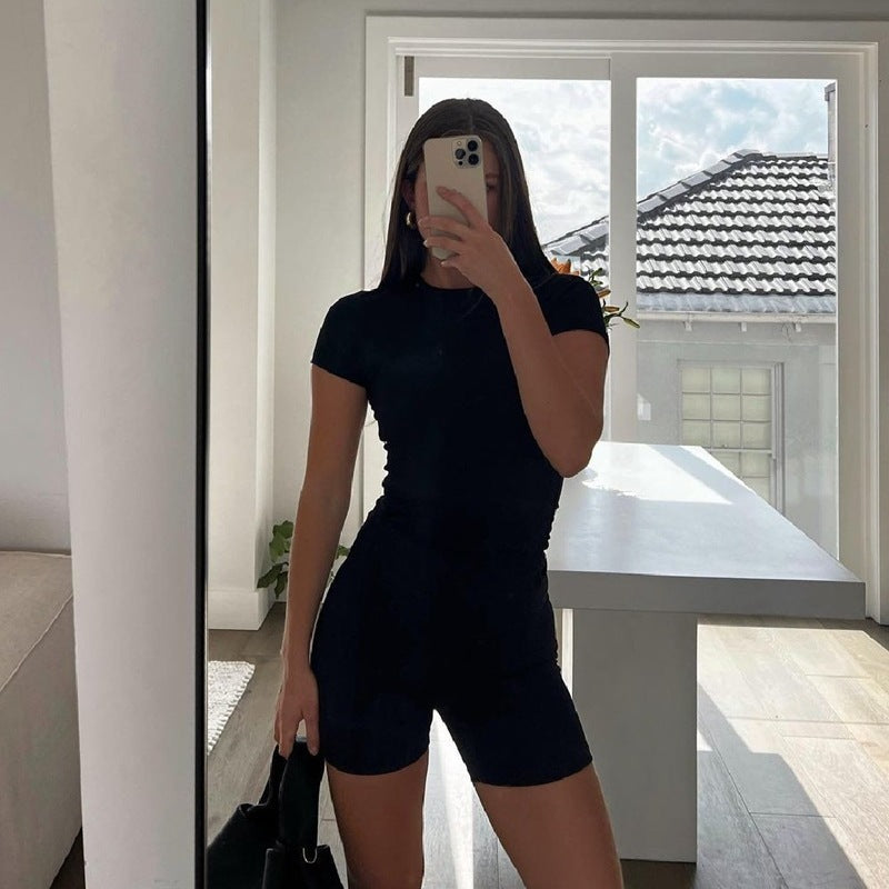 Summer Women Casual Solid Color Round Neck Short Sleeve Blank T-Shirt