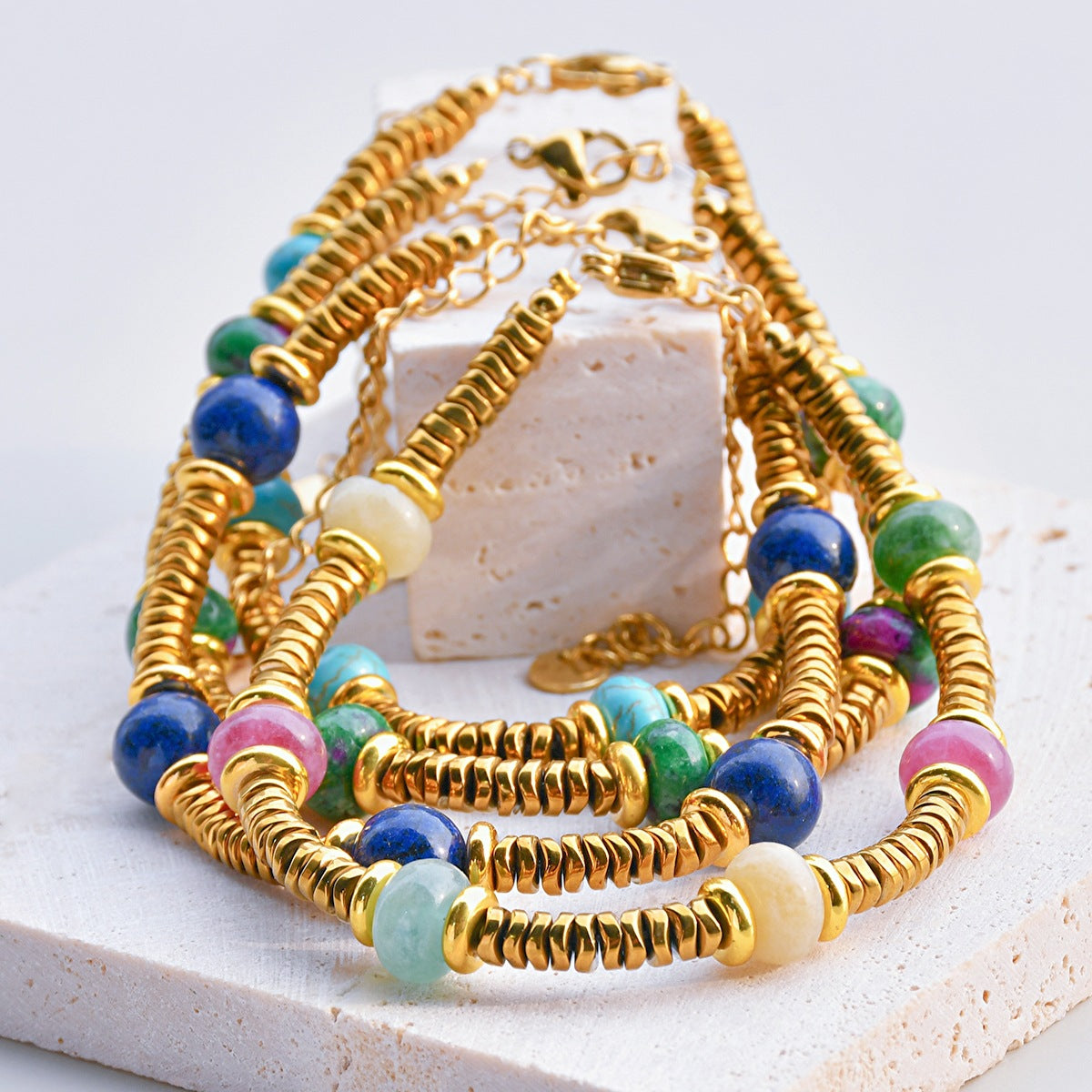 Pulsera de cuentas de piedra natural bohemia para mujer