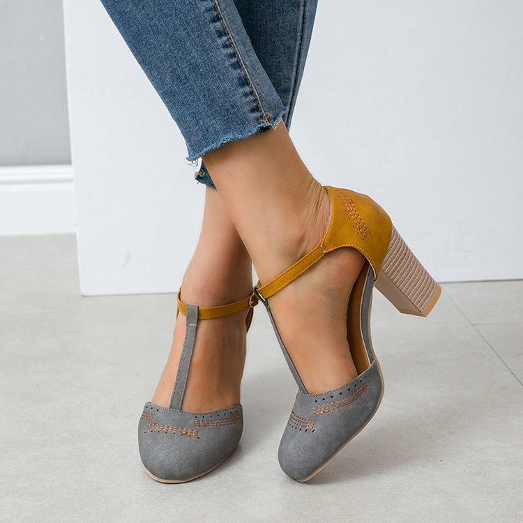 Zapatos de tacón alto con punta redonda y diseño de bloques de color de ante para mujer