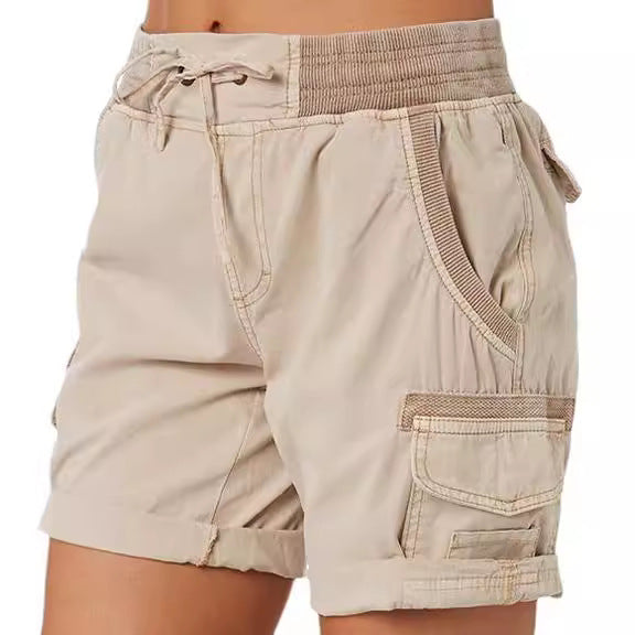 Pantalones cortos casuales de cintura alta de color sólido a la moda para mujer