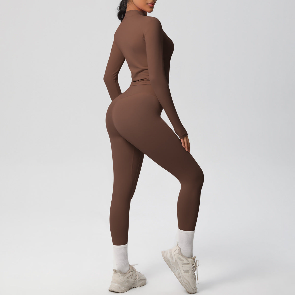 Conjunto de top de manga larga de color liso para yoga para mujer