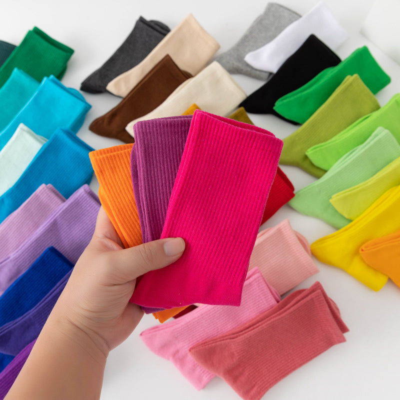 Calcetines de algodón hasta la rodilla de color liso para mujer