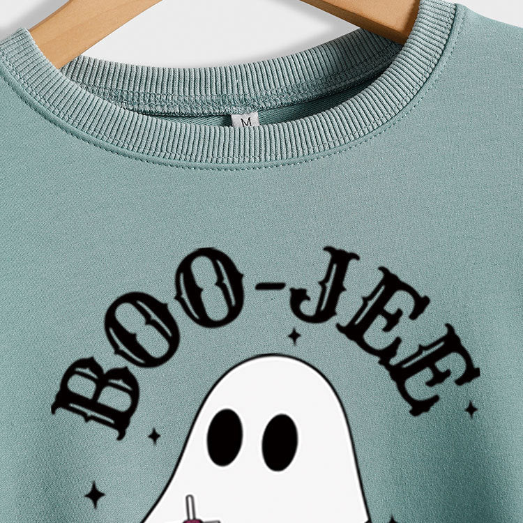 Sweat-shirt ras du cou imprimé fantôme de dessin animé pour femme Halloween