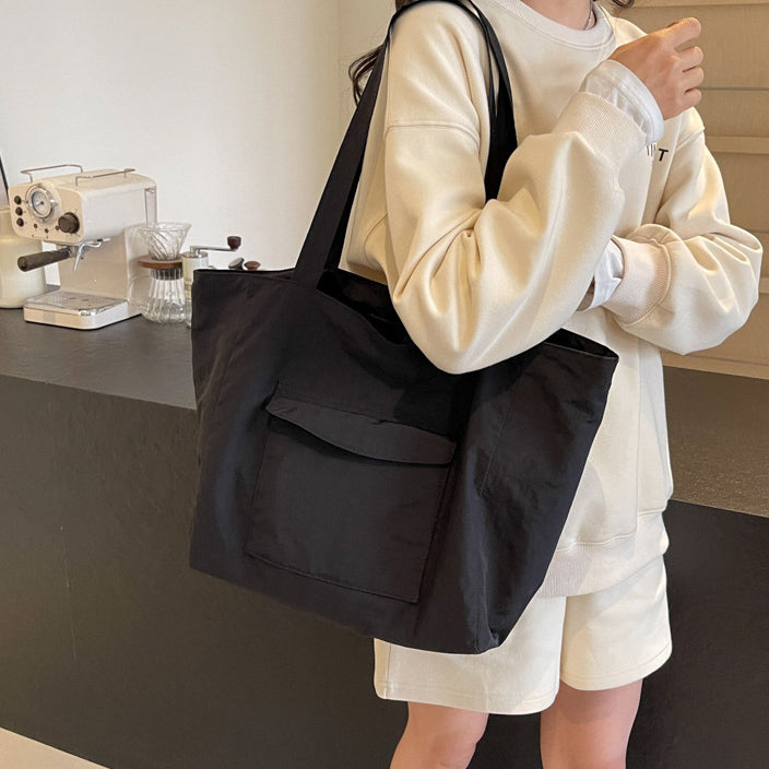Bolso tote de nailon de gran capacidad, sencillo y de color sólido para mujer