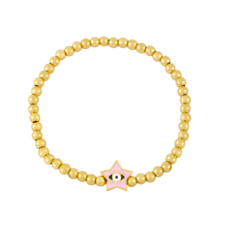 Pulsera de cuentas doradas con ojos de diablo y estrellas sencillas a la moda para mujer