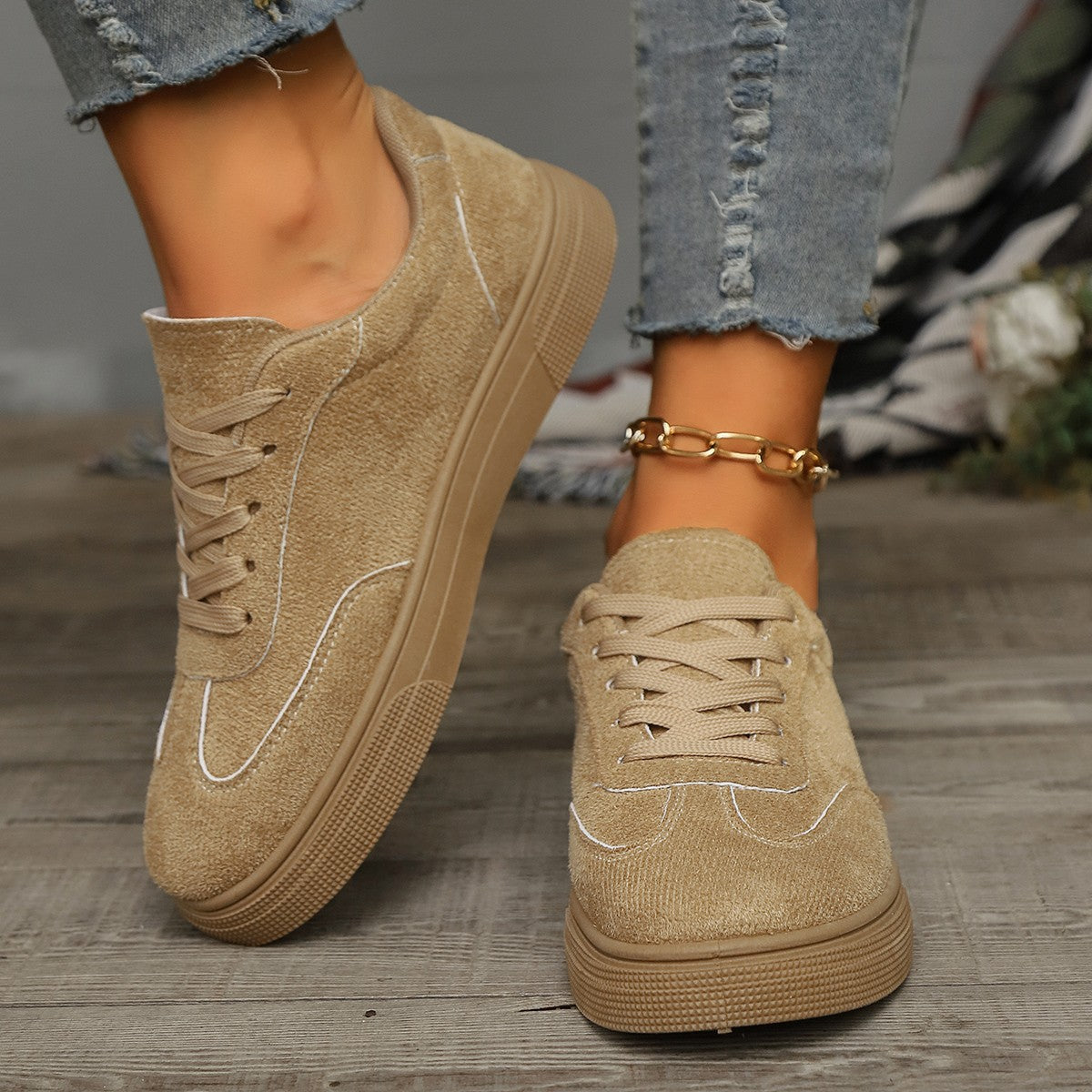 Zapatillas planas informales de ante de color liso para mujer