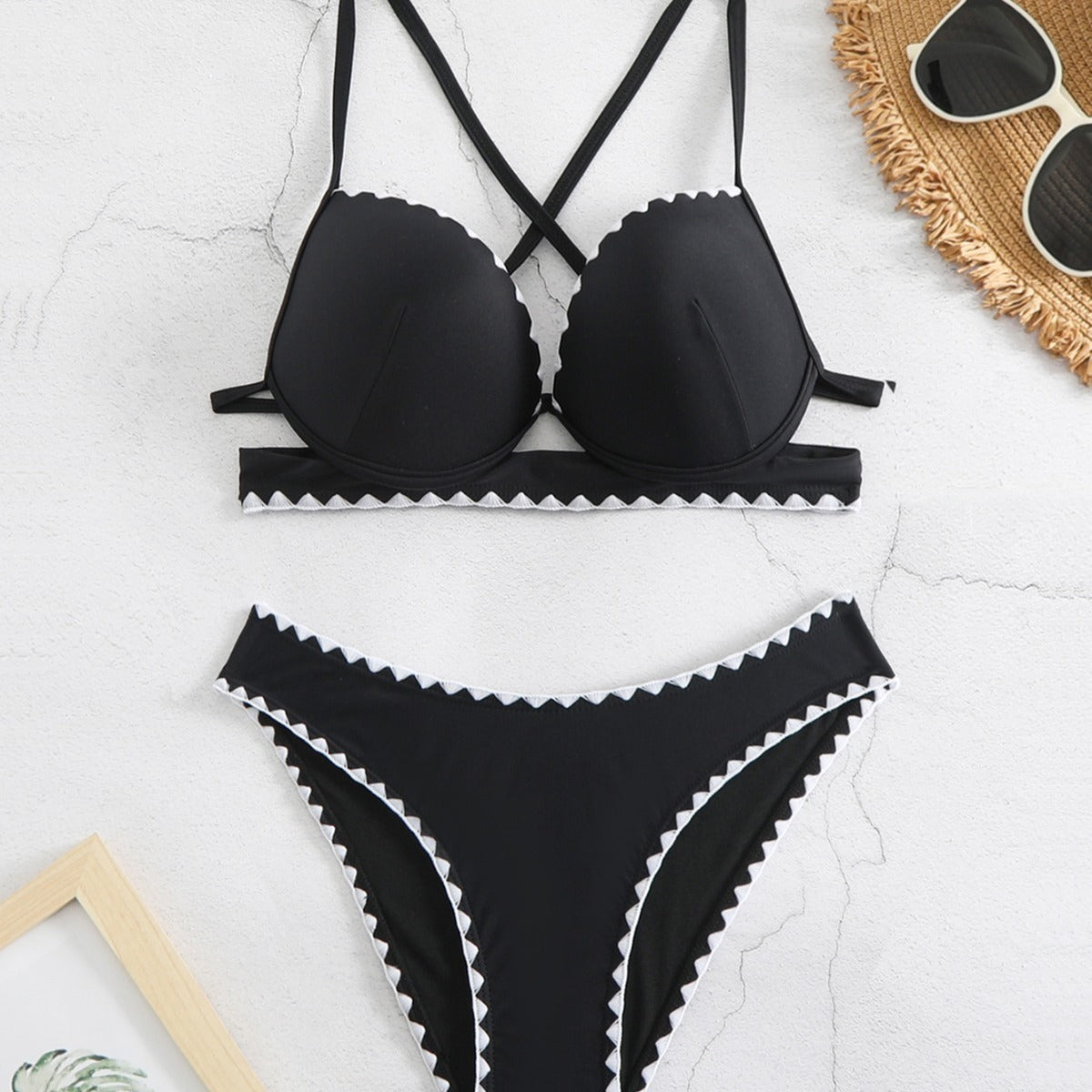 Maillot de bain bikini sexy à lacets et couleurs contrastées pour femmes