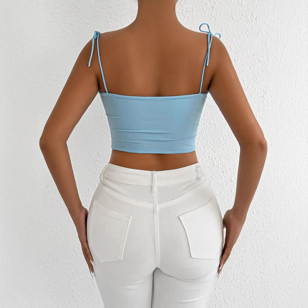 Women Fashion Sexy Solid Color Pleated Camisole