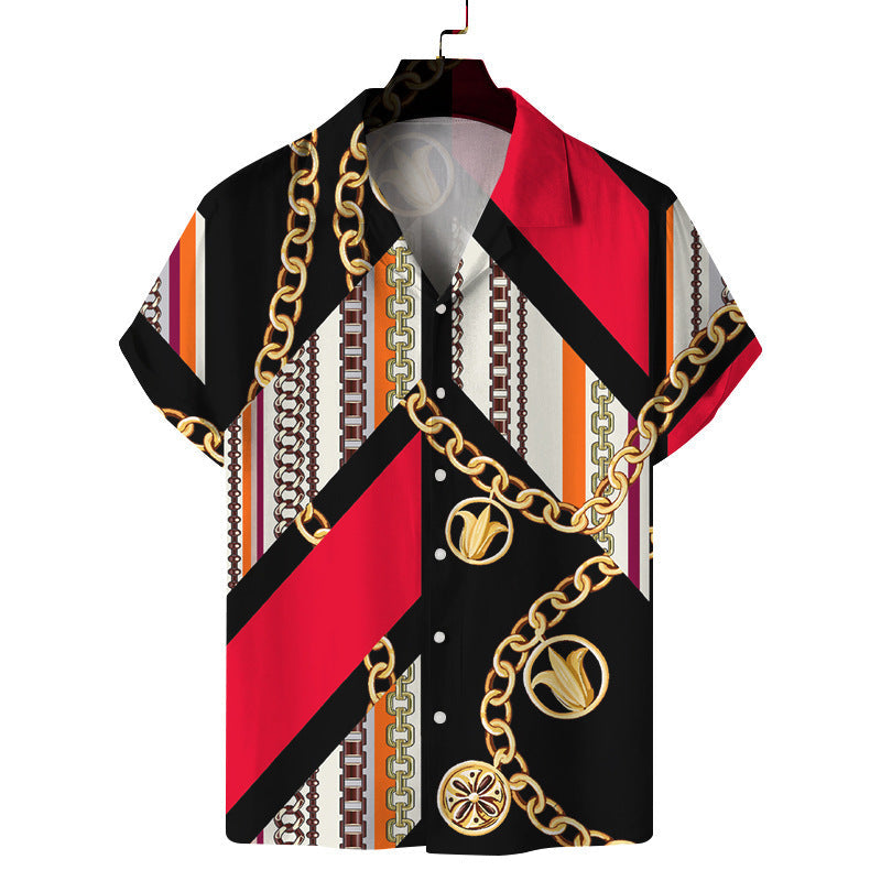 Men Fashion Casual Vacation 3D Print Short Sleeve Shirt
