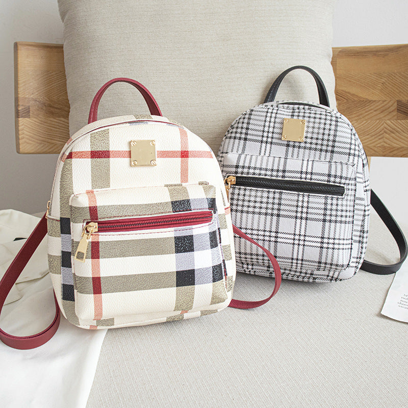 Women Casual Plaid Backpack with PU Material