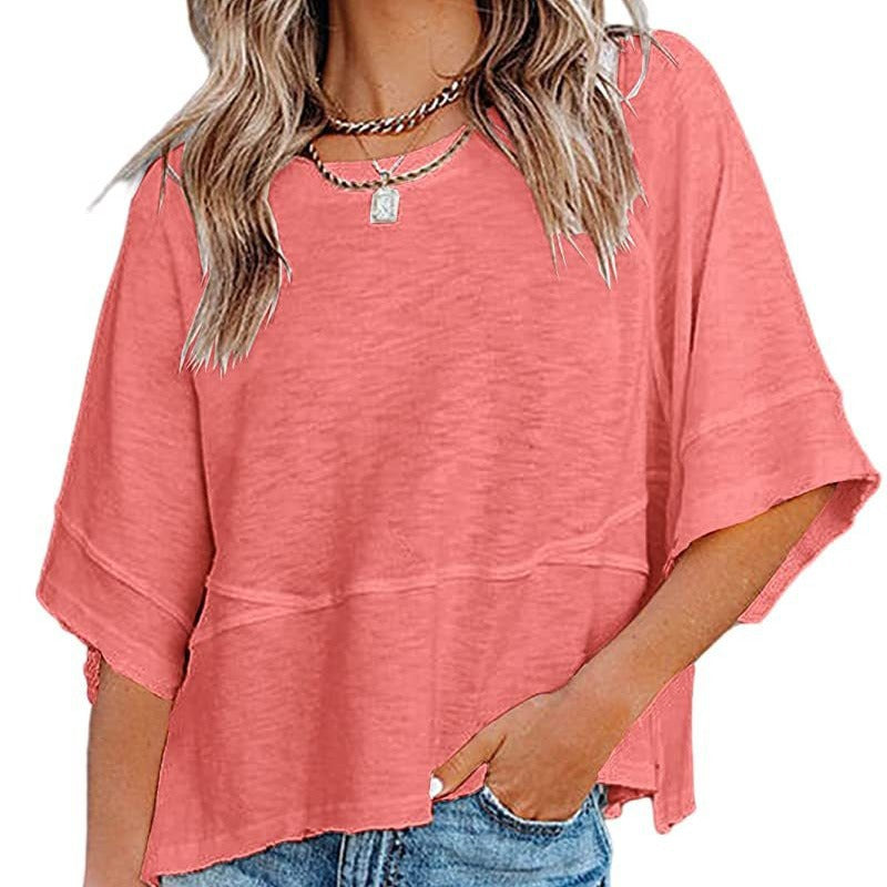 Casual Round Neck Blank T-Shirt for Women in Solid Colors